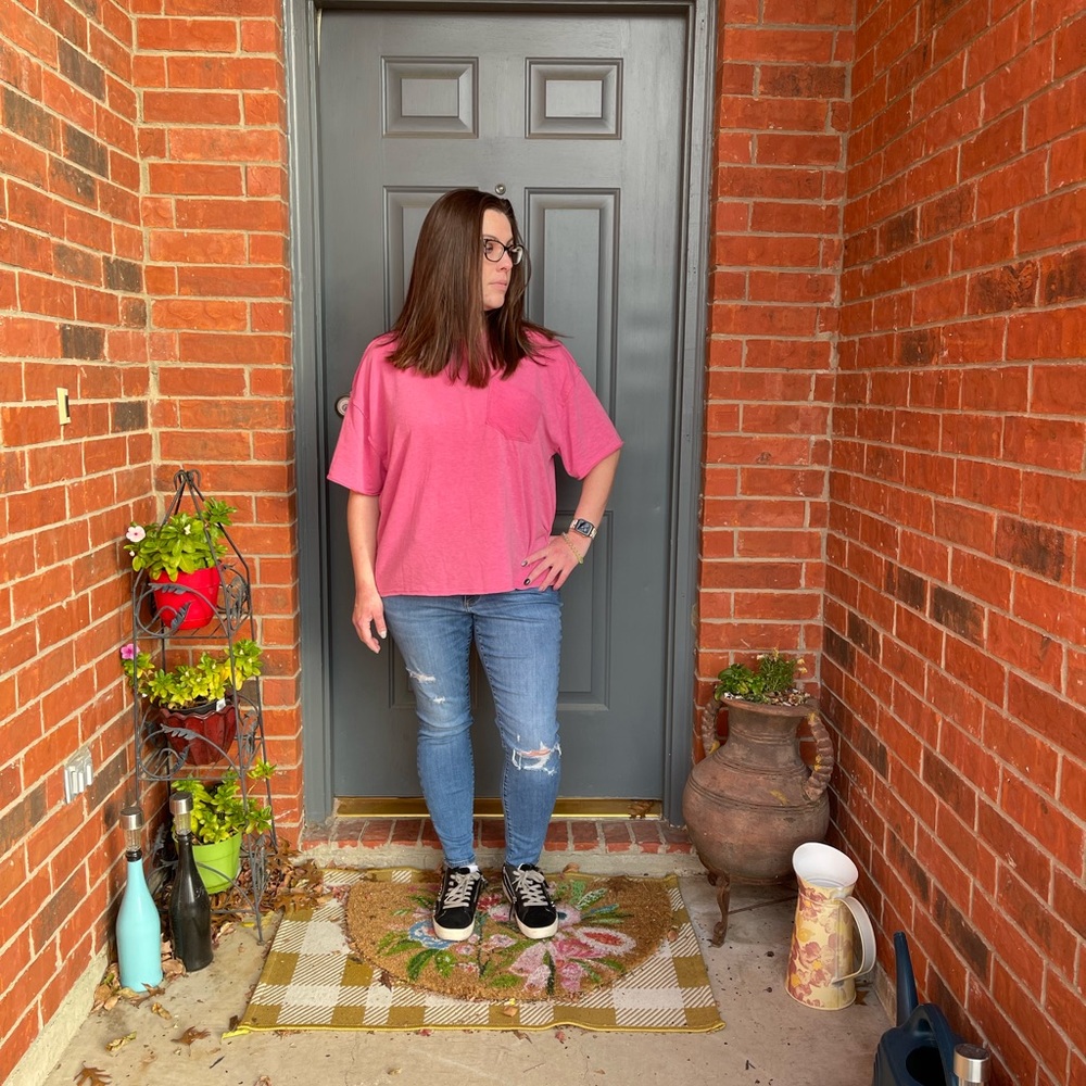 Hot Pink Solid Bright Oversized Chest Patch Pocke… - image 4